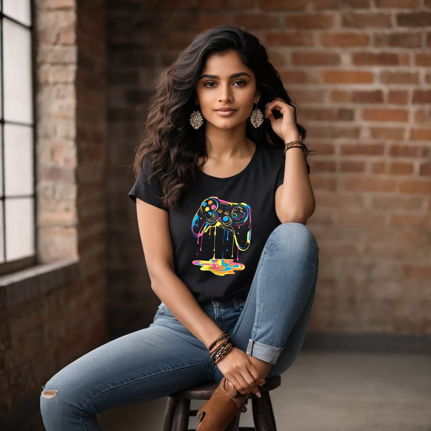 Neon Graffiti Gaming Controller - Unisex Round Neck Regular Fit 100% Combed Cotton Half Sleeve T-Shirt - Mojilo Mart
