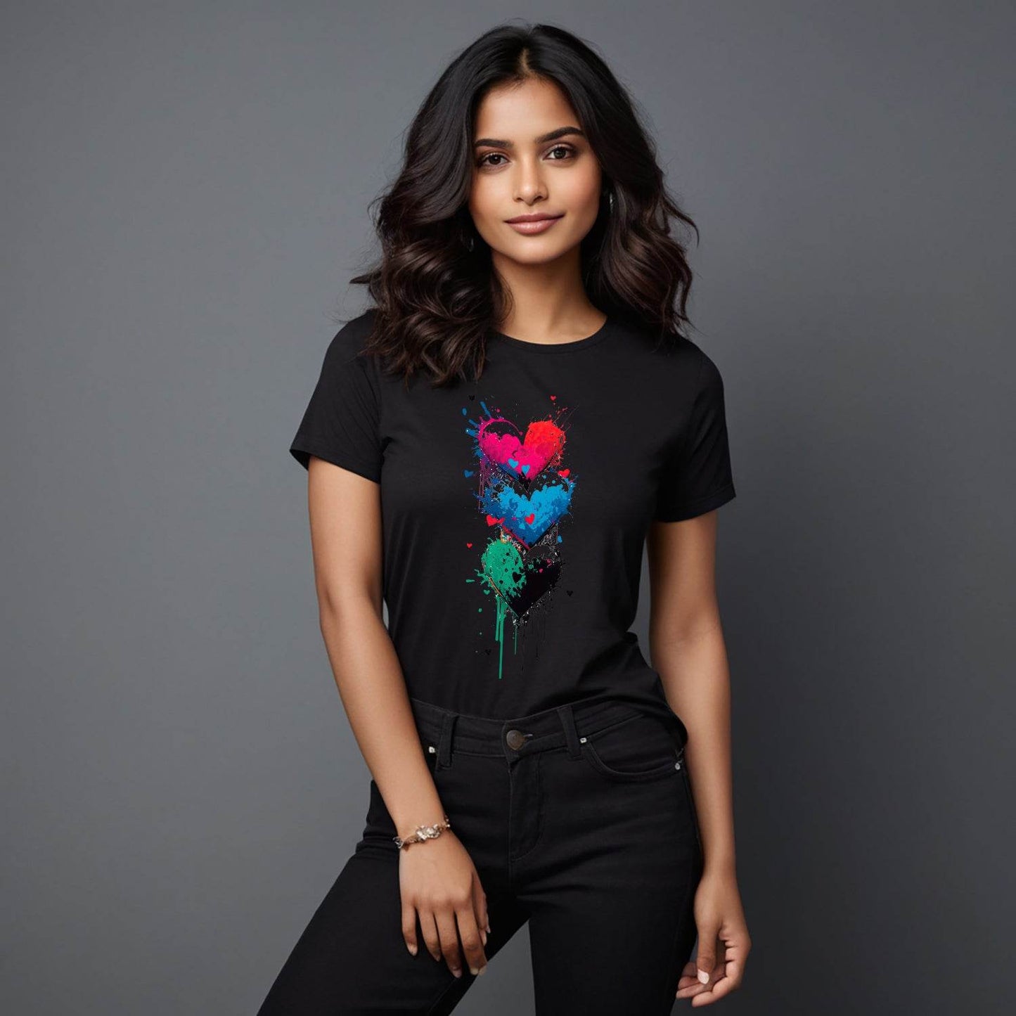 Hearts Stacked - Unisex Round Neck Regular Fit 100% Combed Cotton Half Sleeve T-Shirt - Mojilo Mart