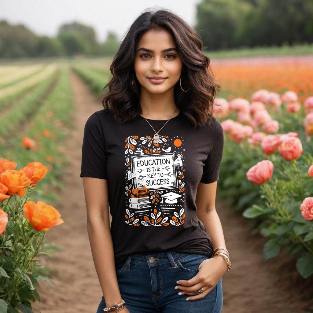 EDUCATION IS THE KEY TO SUCCESS - Unisex Round Neck Regular Fit 100% Combed Cotton Half Sleeve T-Shirt - Mojilo Mart