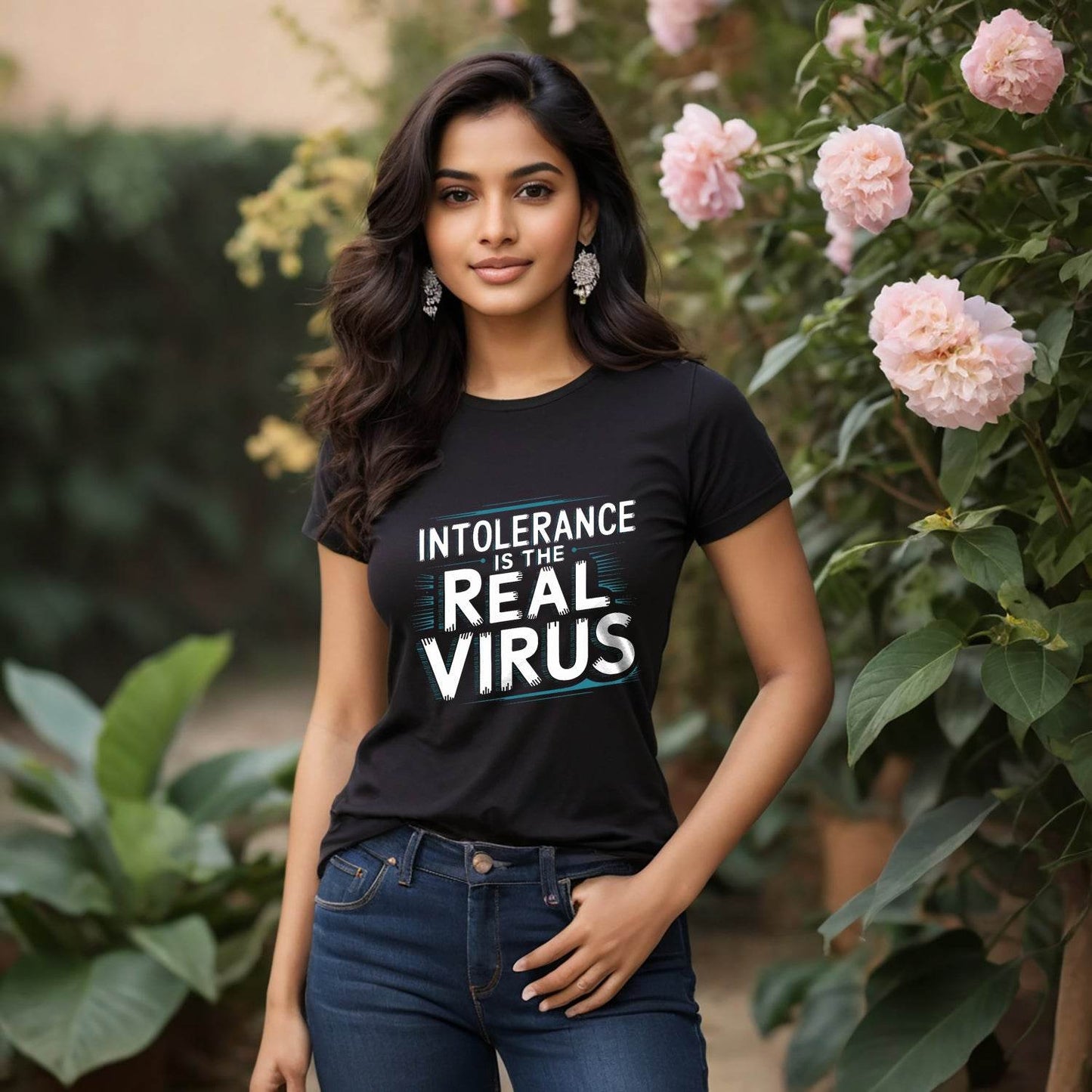 INTOLERANCE THE REAL VIRUS - Unisex Round Neck Regular Fit 100% Combed Cotton Half Sleeve T-Shirt - Mojilo Mart