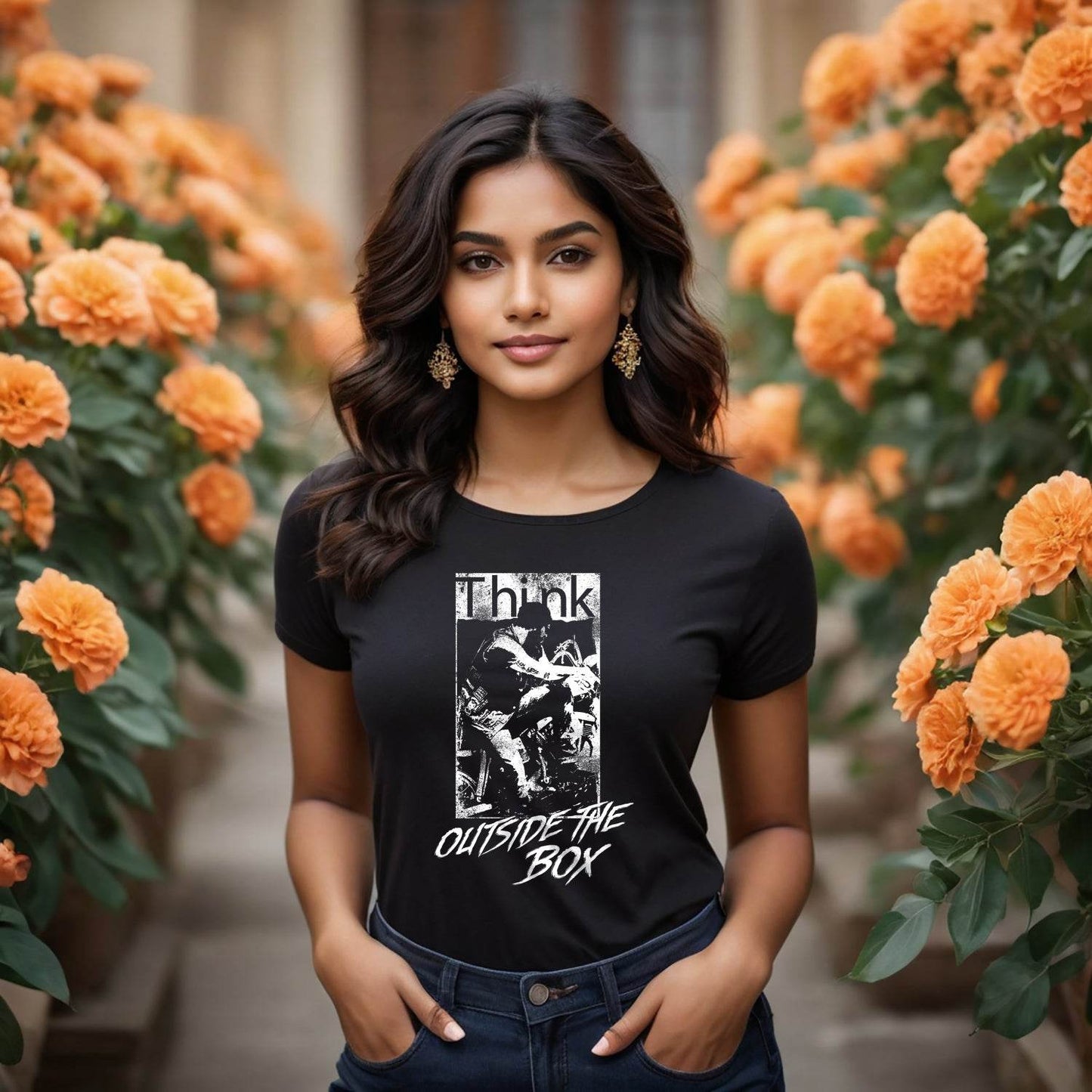 Think OUTSIDE THE BOX - Unisex Round Neck Regular Fit 100% Combed Cotton Half Sleeve T-Shirt - Mojilo Mart