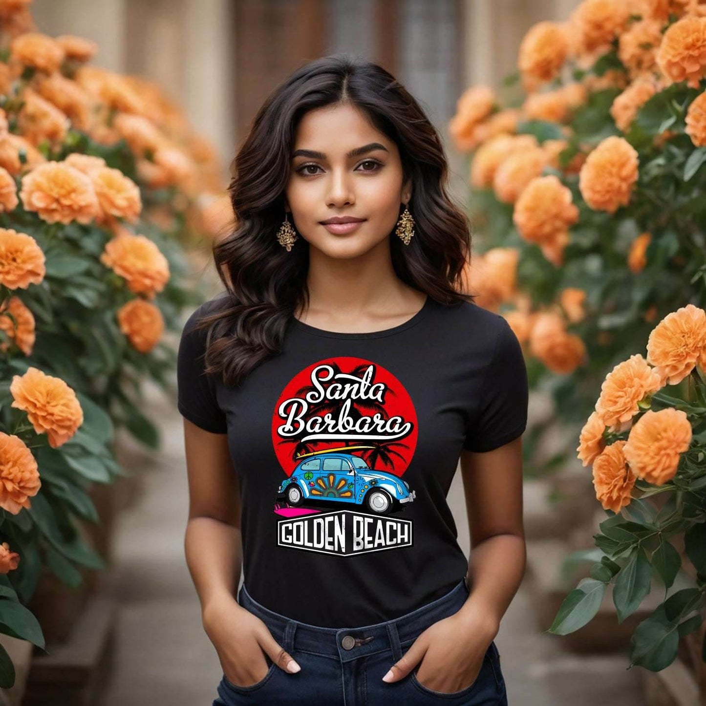 Santa Barbara GOLDEN BEACH - Unisex Round Neck Regular Fit 100% Combed Cotton Half Sleeve T-Shirt - Mojilo Mart