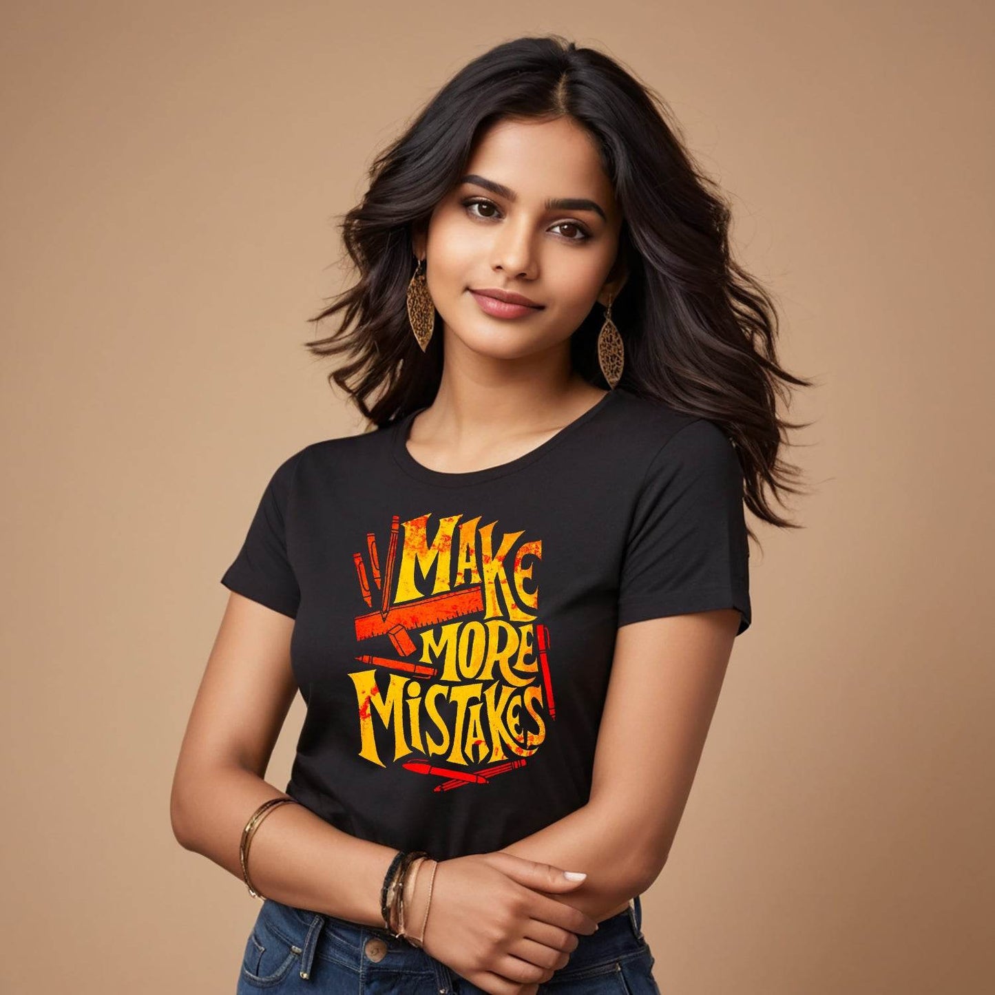 MAKE MORE MISTAKES - Unisex Round Neck Regular Fit 100% Combed Cotton Half Sleeve T-Shirt - Mojilo Mart