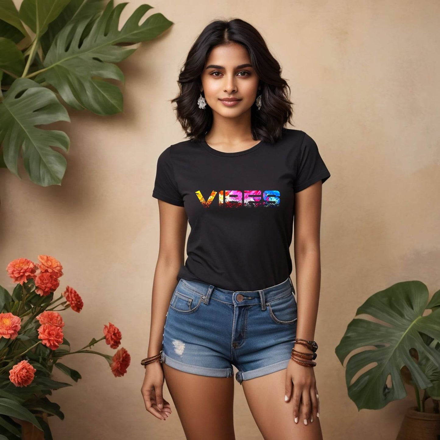 VIBES - Unisex Round Neck Regular Fit 100% Combed Cotton Half Sleeve T-Shirt - Mojilo Mart