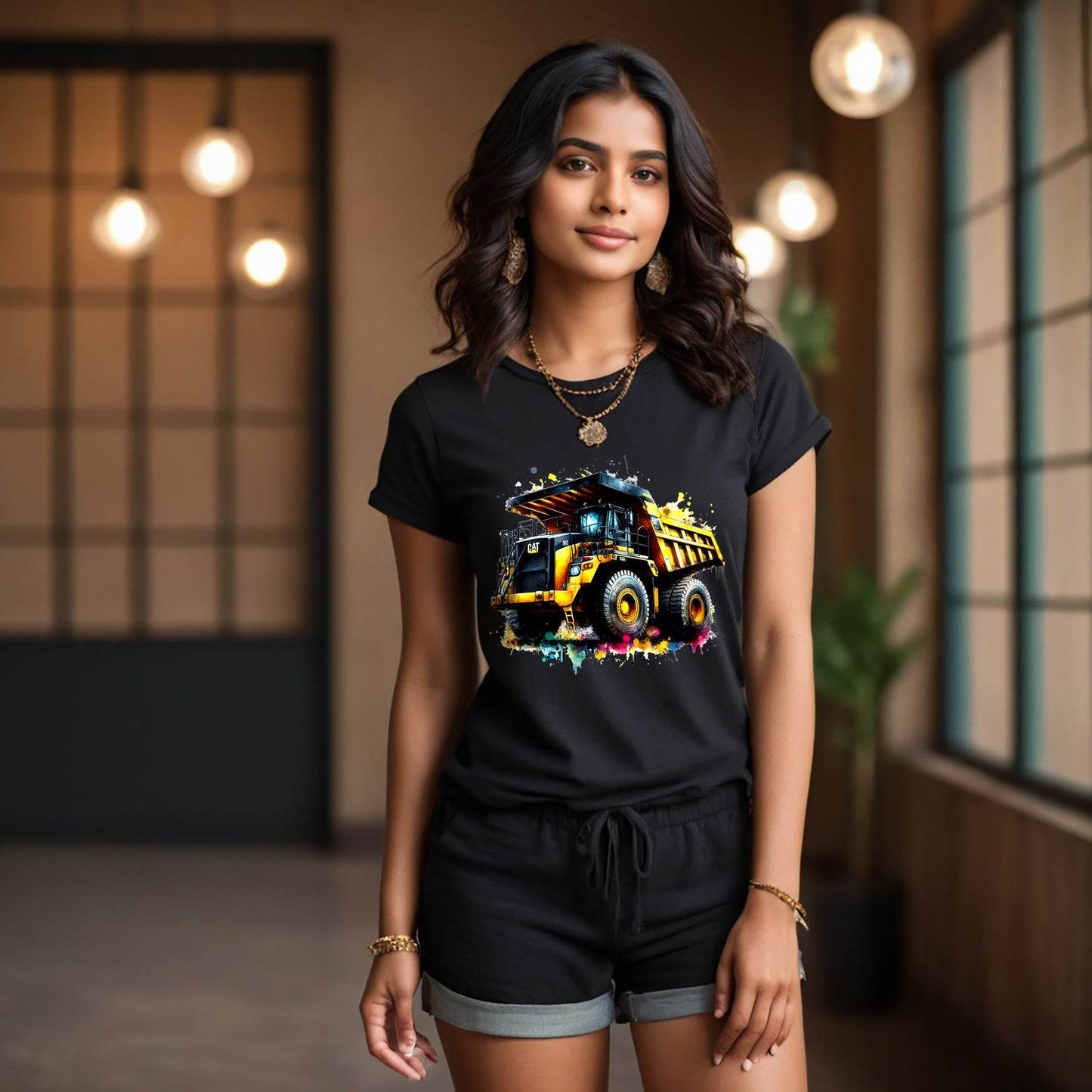 Mining Truck illustration in colorful - Unisex Round Neck Regular Fit 100% Combed Cotton Half Sleeve T-Shirt - Mojilo Mart