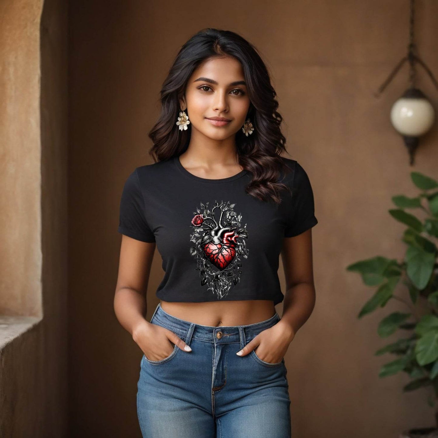 There is a heart with a skeleton and roses - Unisex Round Neck Regular Fit 100% Combed Cotton Half Sleeve T-Shirt - Mojilo Mart
