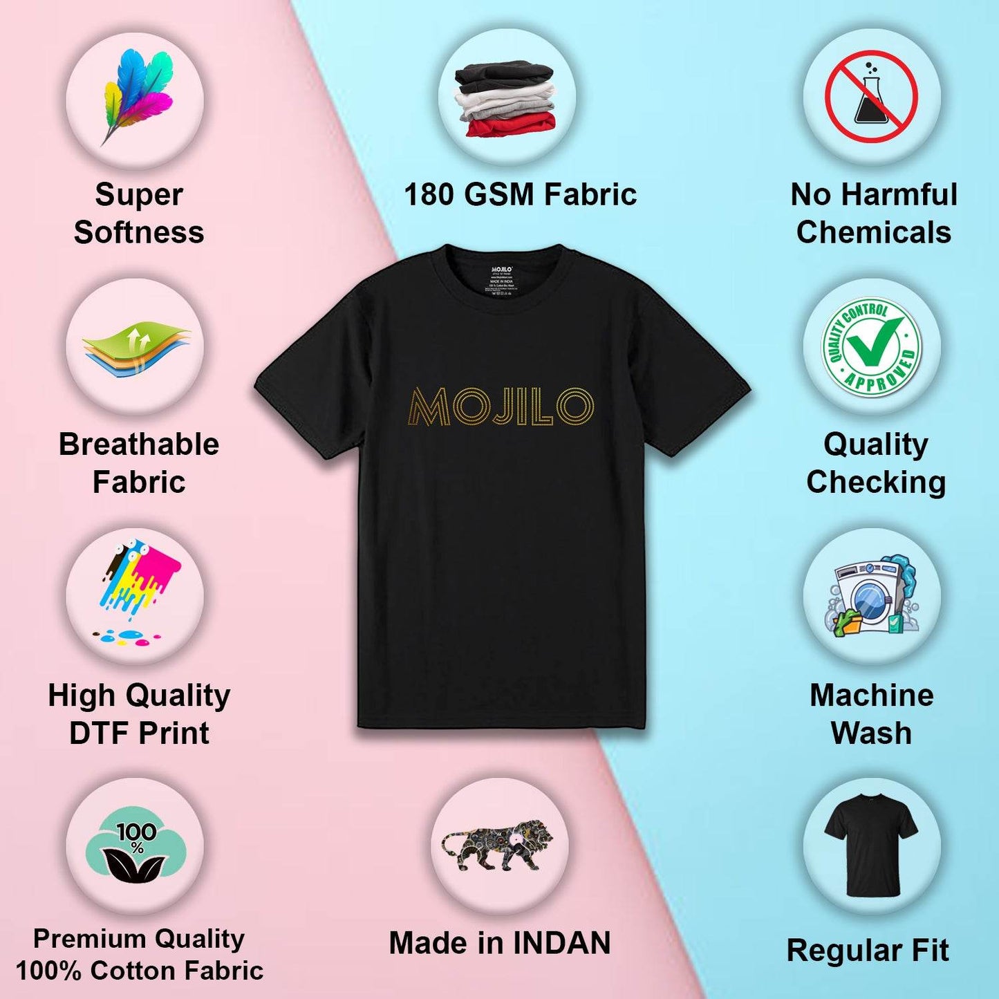 Radha Gujarati - Unisex Round Neck Regular Fit 100% Combed Cotton Half Sleeve T-Shirt - Mojilo Mart