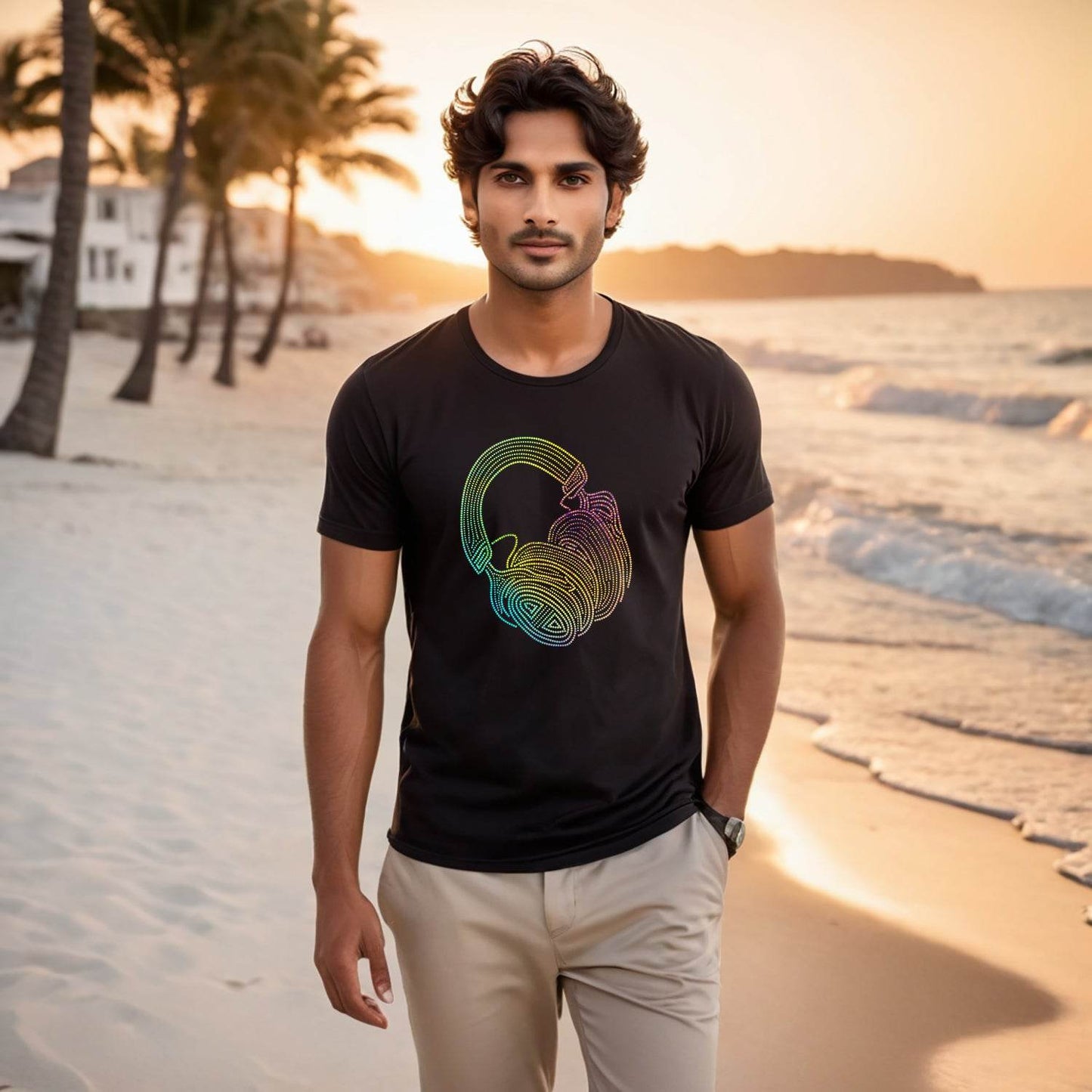 SPANGLE MULTI HEADPHONE - Unisex Round Neck Regular Fit 100% Combed Cotton Half Sleeve T-Shirt - Mojilo Mart