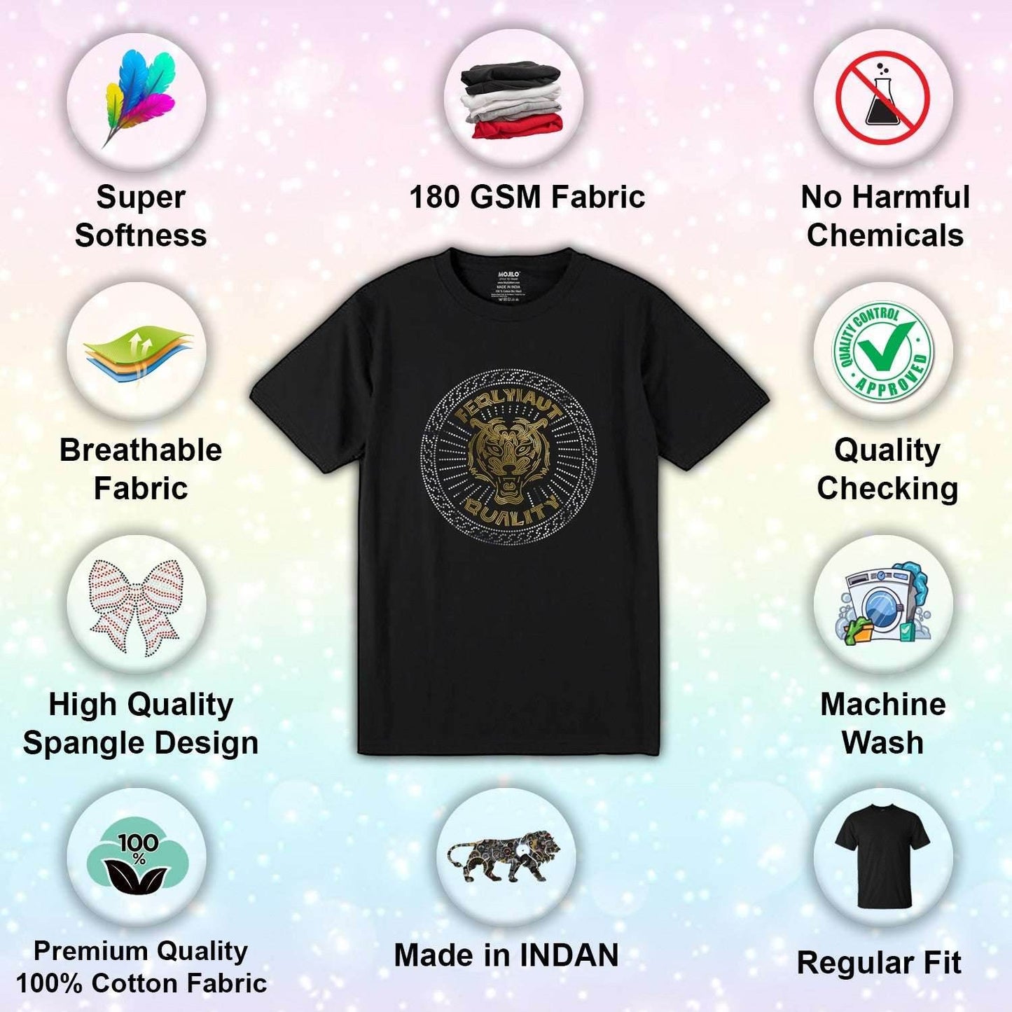 MULTI LEOPARD FACE SIDE POSE - Unisex Round Neck Regular Fit 100% Combed Cotton Half Sleeve T-Shirt - Mojilo Mart