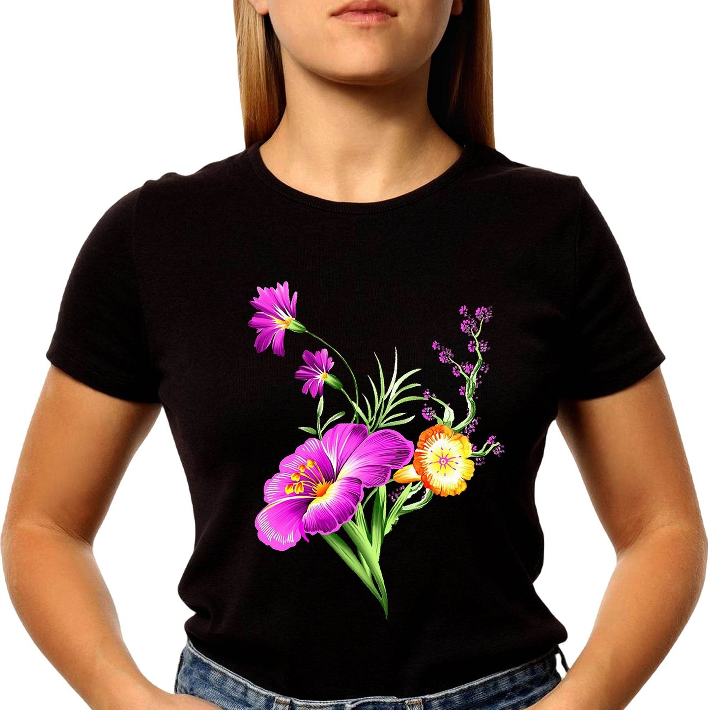 Colorful Wildflower - Unisex Round Neck Regular Fit 100% Combed Cotton Half Sleeve T-Shirt - Mojilo Mart