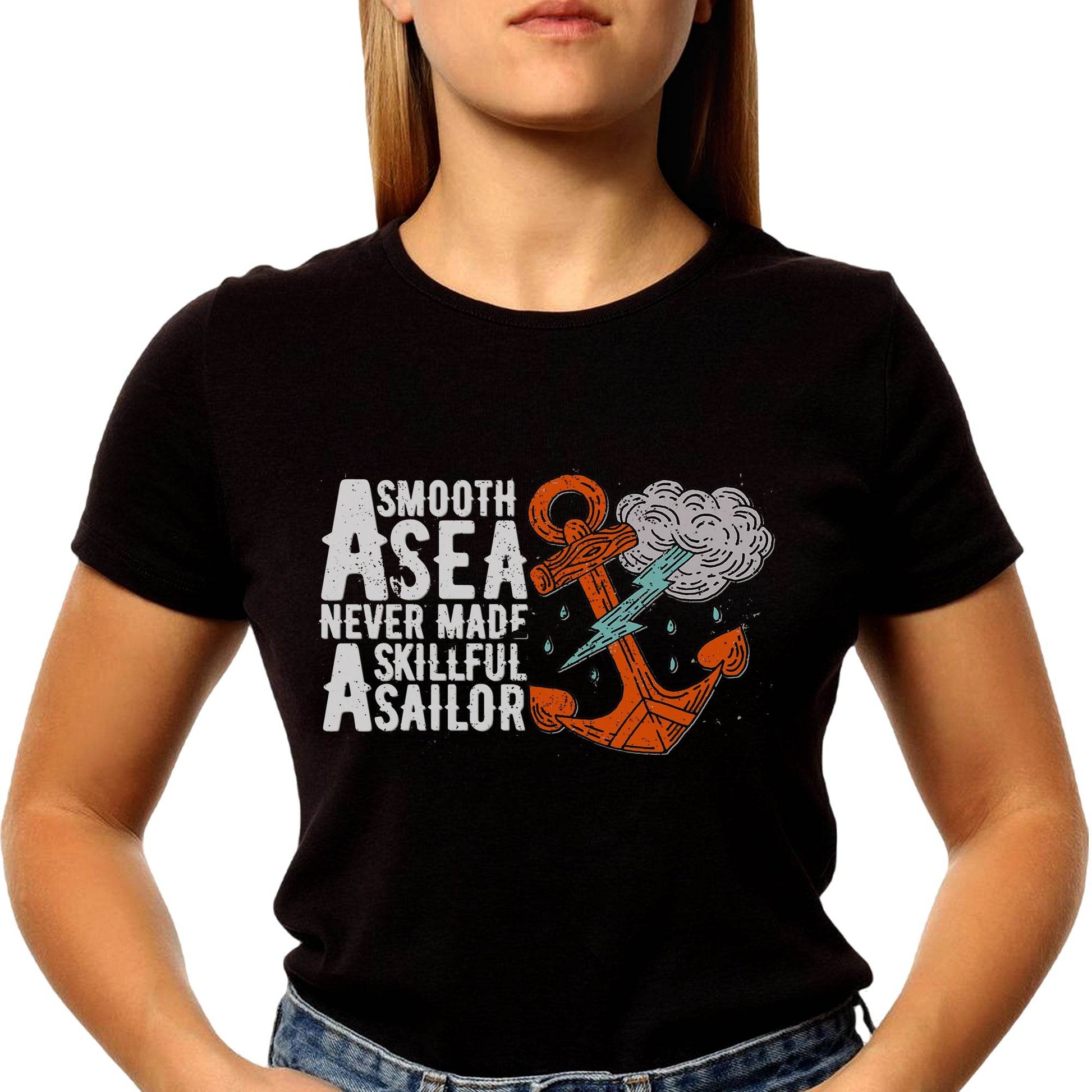 A SMOOT A SEA NEVER MADE A SKILLFUL A SAILOR - Unisex Round Neck Regular Fit 100% Combed Cotton Half Sleeve T-Shirt - Mojilo Mart