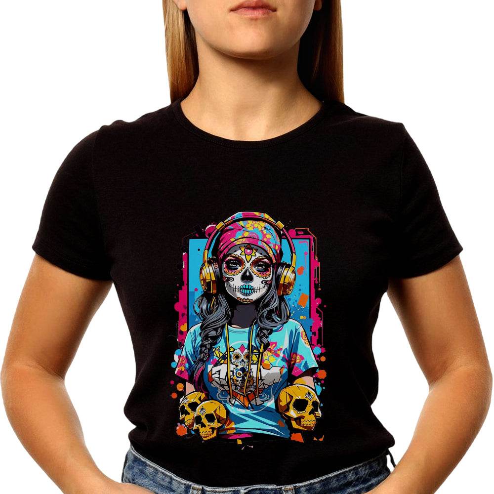 A sugar skull girl figure - Unisex Round Neck Regular Fit 100% Combed Cotton Half Sleeve T-Shirt - Mojilo Mart