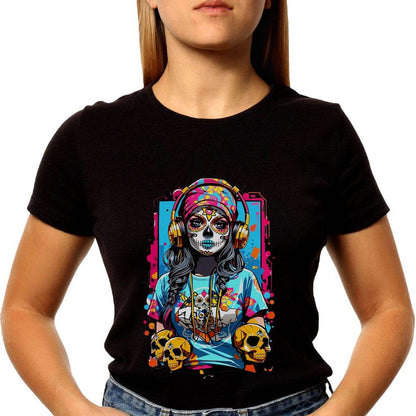 A sugar skull girl figure - Unisex Round Neck Regular Fit 100% Combed Cotton Half Sleeve T-Shirt - Mojilo Mart