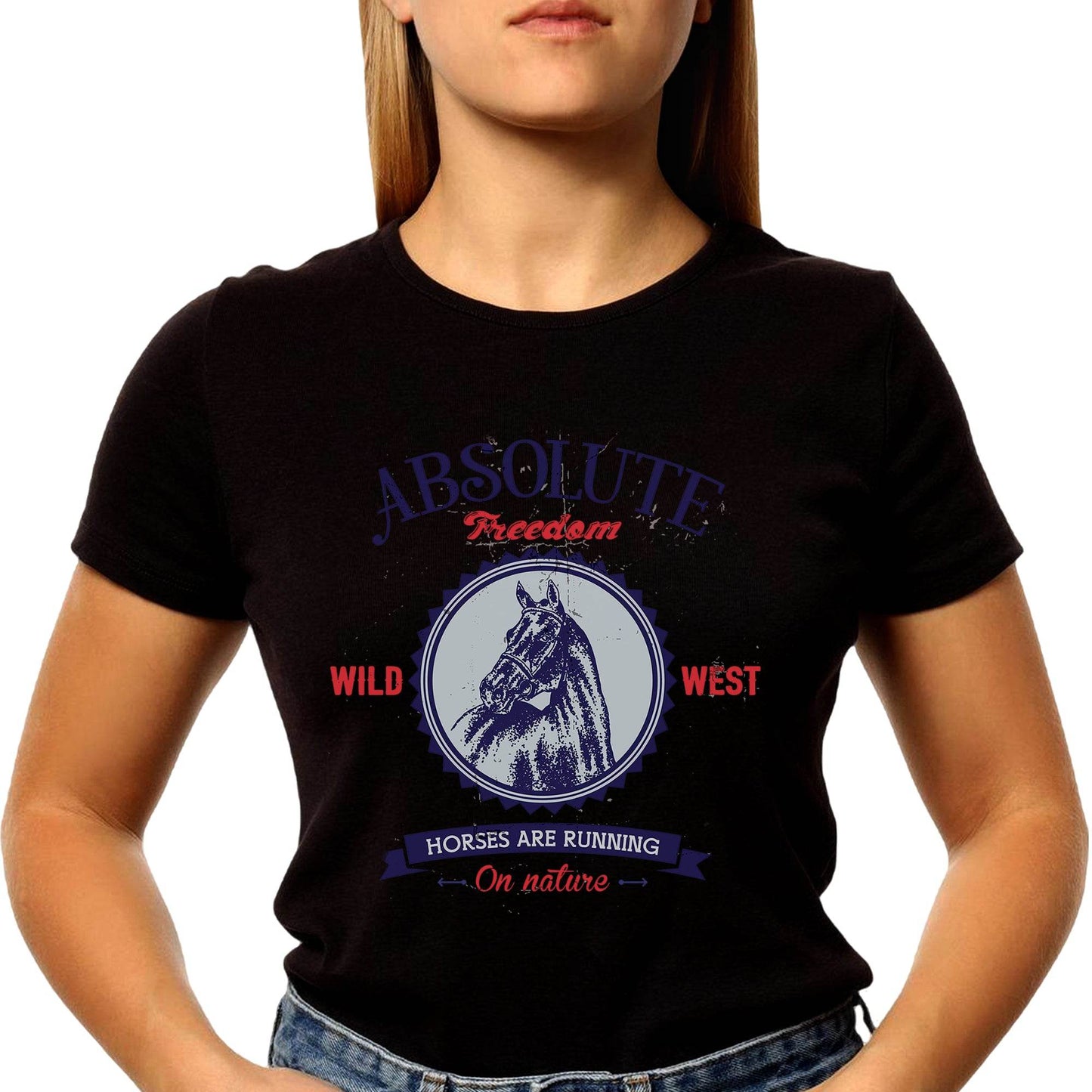 Absolute Freedom Horses Wild West - Unisex Round Neck Regular Fit 100% Combed Cotton Half Sleeve T-Shirt - Mojilo Mart