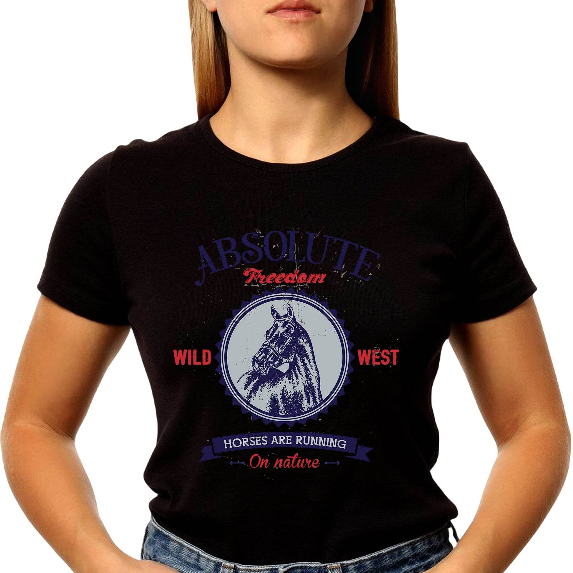Absolute Freedom Horses Wild West - Unisex Round Neck Regular Fit 100% Combed Cotton Half Sleeve T-Shirt - Mojilo Mart