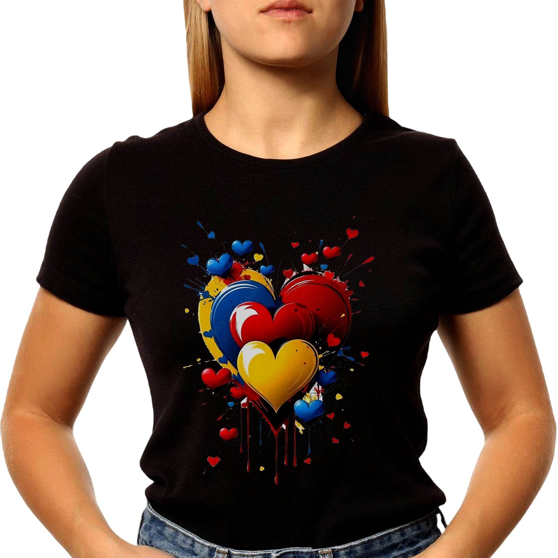 Abstract Colorful Acryl Hearts - Unisex Round Neck Regular Fit 100% Combed Cotton Half Sleeve T-Shirt - Mojilo Mart