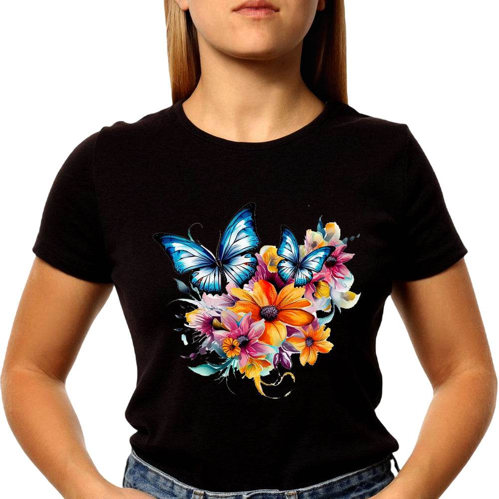 Aesthetic Flowers And Butterflies - Unisex Round Neck Regular Fit 100% Combed Cotton Half Sleeve T-Shirt - Mojilo Mart