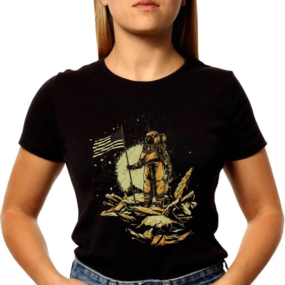 American Astronaut on the Moon - Unisex Round Neck Regular Fit 100% Combed Cotton Half Sleeve T-Shirt - Mojilo Mart