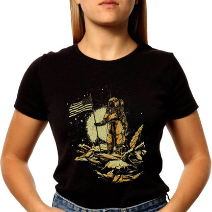 American Astronaut on the Moon - Unisex Round Neck Regular Fit 100% Combed Cotton Half Sleeve T-Shirt - Mojilo Mart