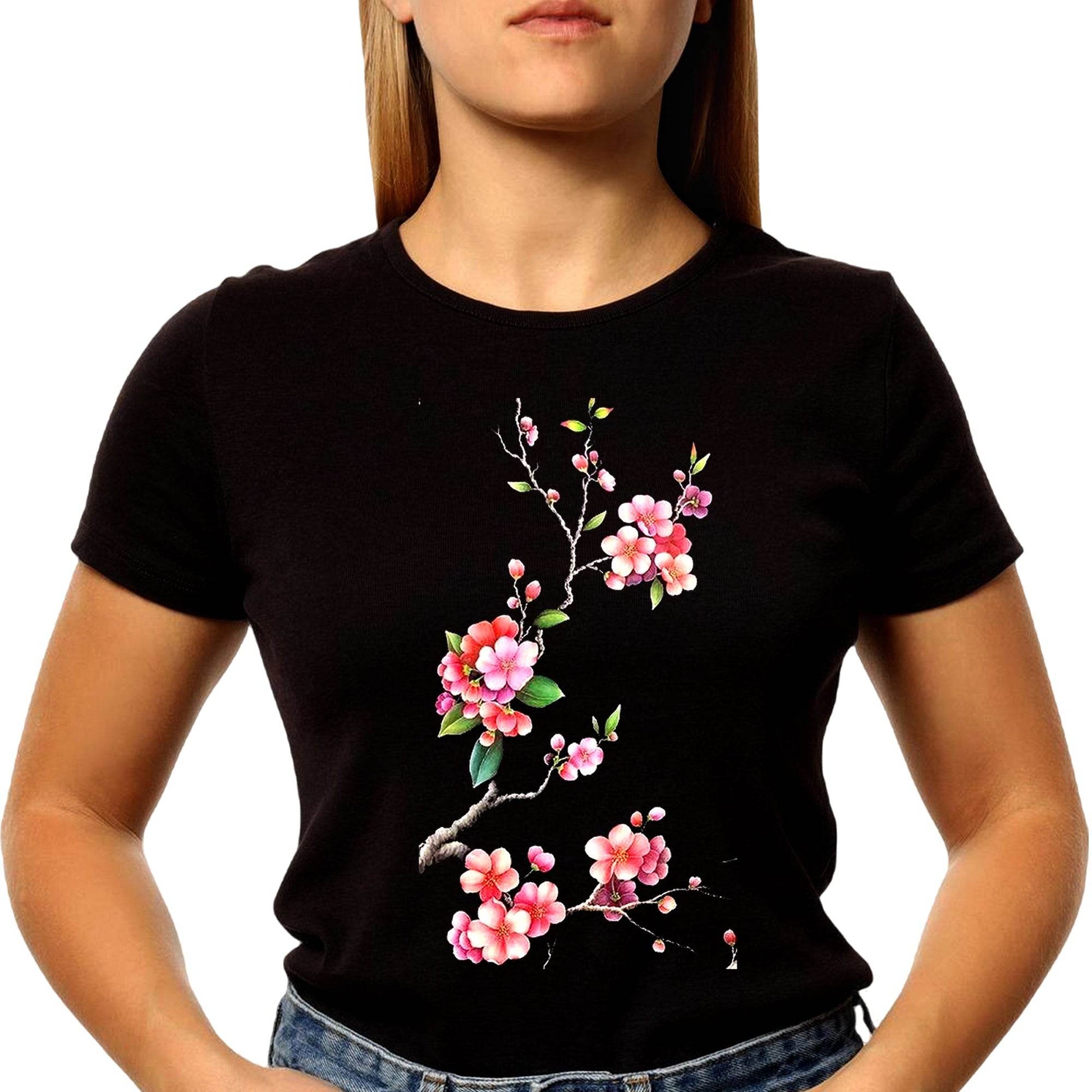 Apanese Cherry Blossom - Unisex Round Neck Regular Fit 100% Combed Cotton Half Sleeve T-Shirt - Mojilo Mart