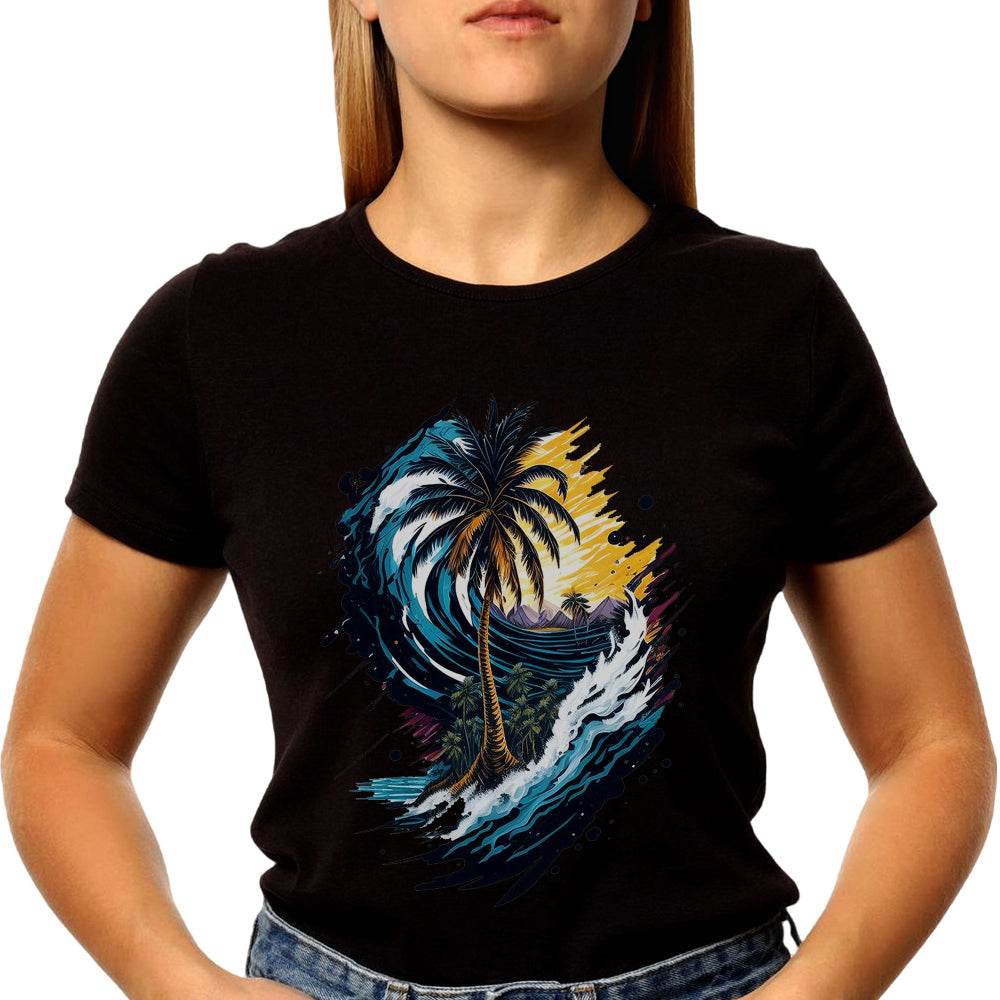 Artistic Palm Tree And Mountain - Unisex Round Neck Regular Fit 100% Combed Cotton Half Sleeve T-Shirt - Mojilo Mart