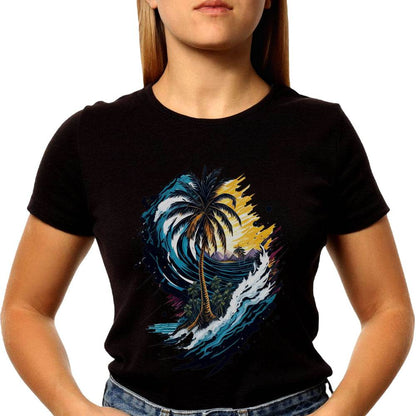 Artistic Palm Tree And Mountain - Unisex Round Neck Regular Fit 100% Combed Cotton Half Sleeve T-Shirt - Mojilo Mart