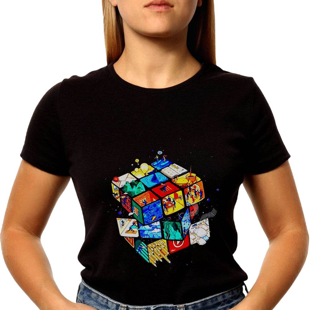 Artistic cube - Unisex Round Neck Regular Fit 100% Combed Cotton Half Sleeve T-Shirt - Mojilo Mart