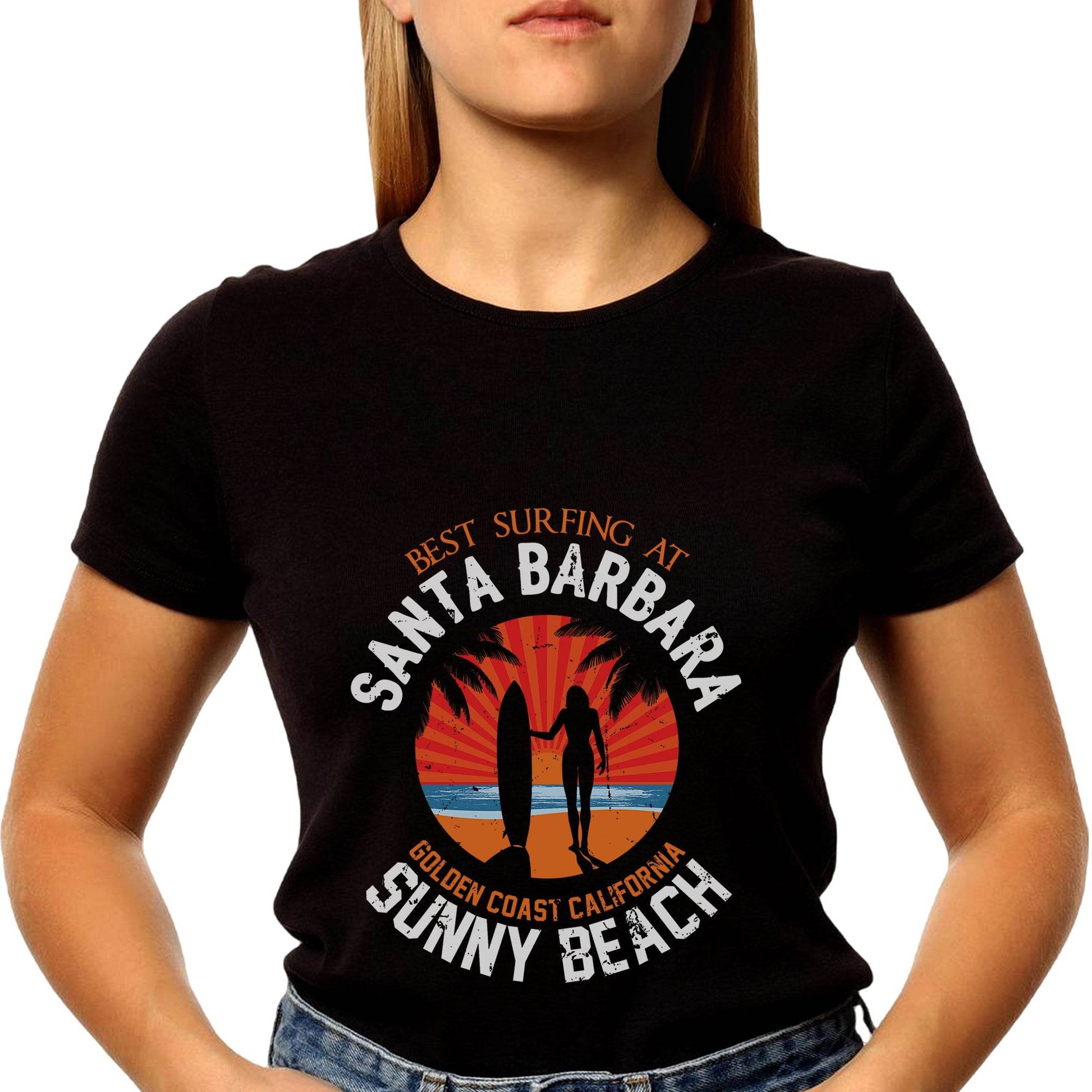 BEST SURFING AT GOLDEN COAST CALIFORNIA SUNNY BEACH - Unisex Round Neck Regular Fit 100% Combed Cotton Half Sleeve T-Shirt - Mojilo Mart