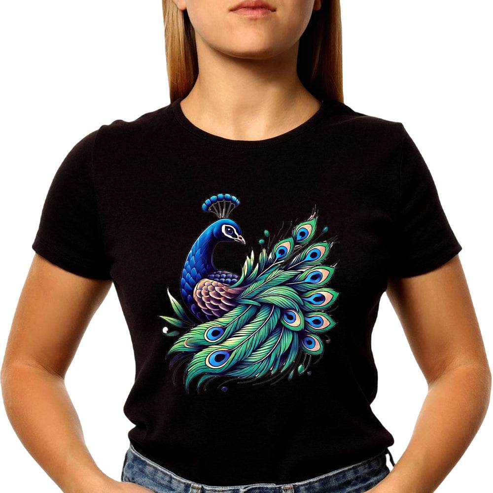 Beautiful Peacock - Unisex Round Neck Regular Fit 100% Combed Cotton Half Sleeve T-Shirt - Mojilo Mart