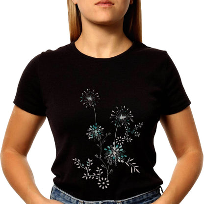 Beautiful flowers cute black with flower - Unisex Round Neck Regular Fit 100% Combed Cotton Half Sleeve T-Shirt - Mojilo Mart