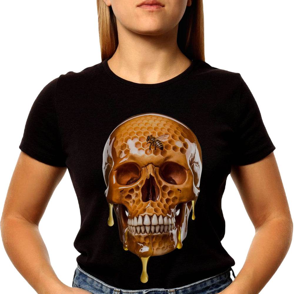 Bee Life Skull Honeycomb Haven Bumblebee Bees Lover - Unisex Round Neck Regular Fit 100% Combed Cotton Half Sleeve T-Shirt - Mojilo Mart