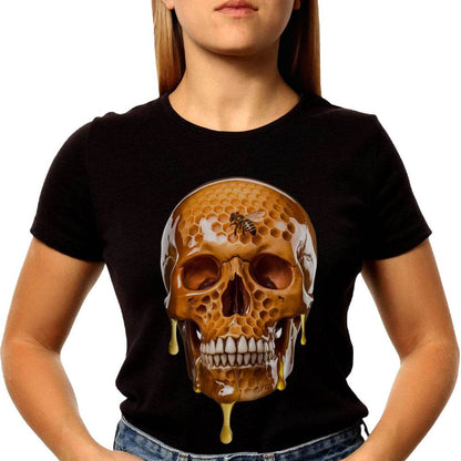 Bee Life Skull Honeycomb Haven Bumblebee Bees Lover - Unisex Round Neck Regular Fit 100% Combed Cotton Half Sleeve T-Shirt - Mojilo Mart