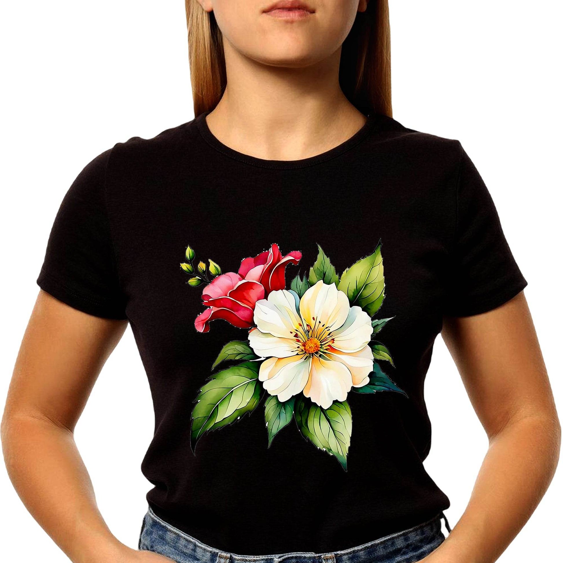 Blossom Roses - Unisex Round Neck Regular Fit 100% Combed Cotton Half Sleeve T-Shirt - Mojilo Mart