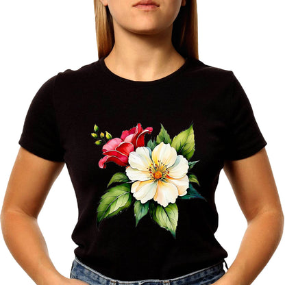 Blossom Roses - Unisex Round Neck Regular Fit 100% Combed Cotton Half Sleeve T-Shirt - Mojilo Mart