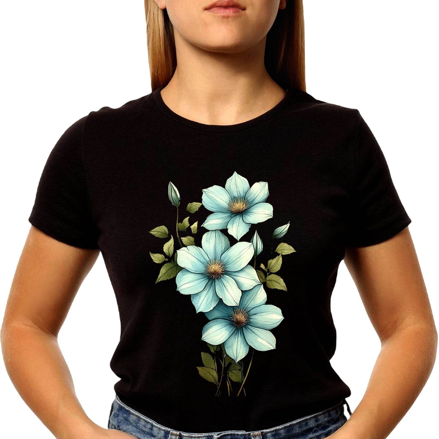 Blue Marguerite Blooming - Unisex Round Neck Regular Fit 100% Combed Cotton Half Sleeve T-Shirt - Mojilo Mart