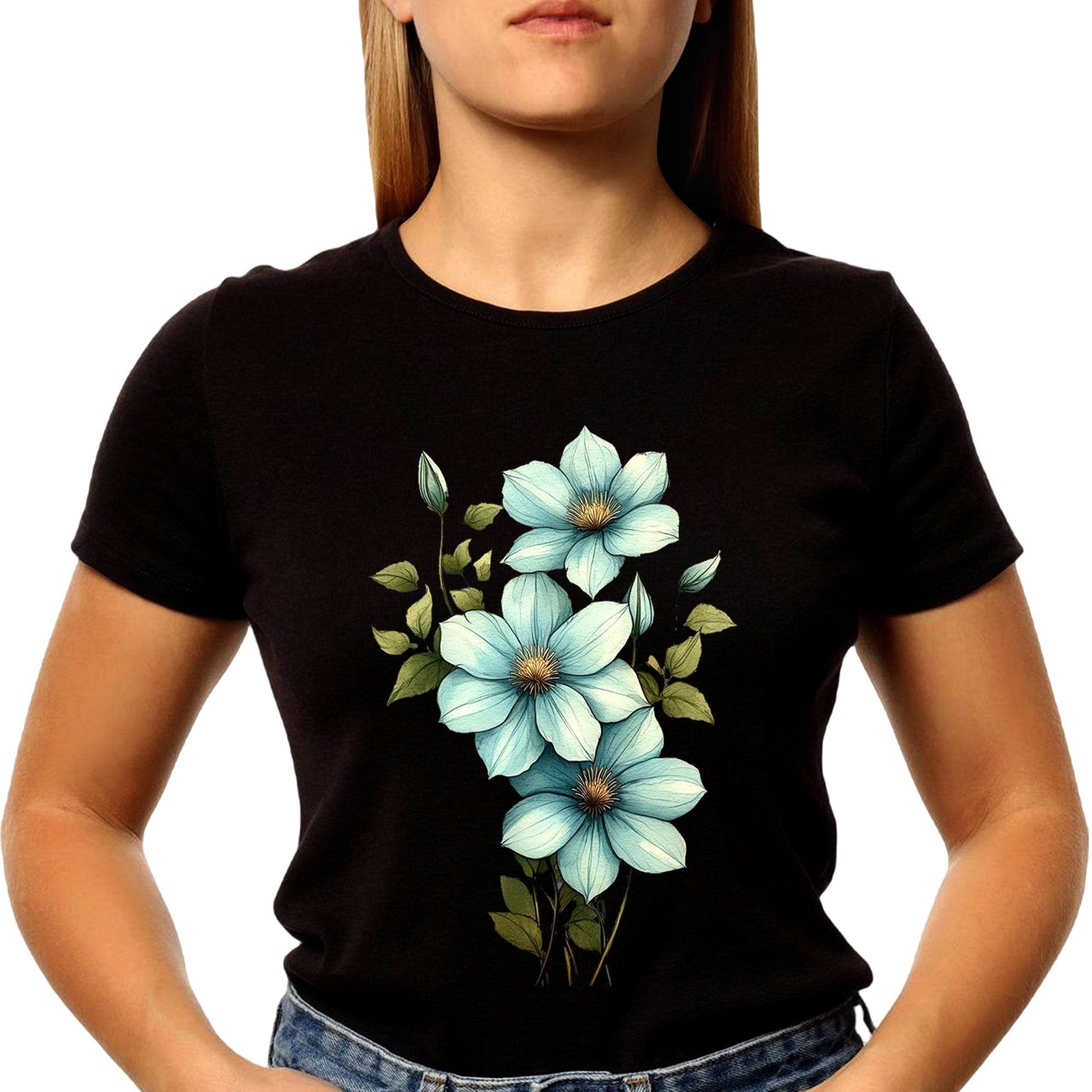 Blue Marguerite Blooming - Unisex Round Neck Regular Fit 100% Combed Cotton Half Sleeve T-Shirt - Mojilo Mart