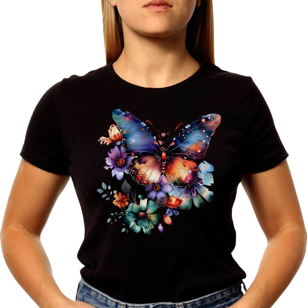 Butterfly Flowers - Unisex Round Neck Regular Fit 100% Combed Cotton Half Sleeve T-Shirt - Mojilo Mart