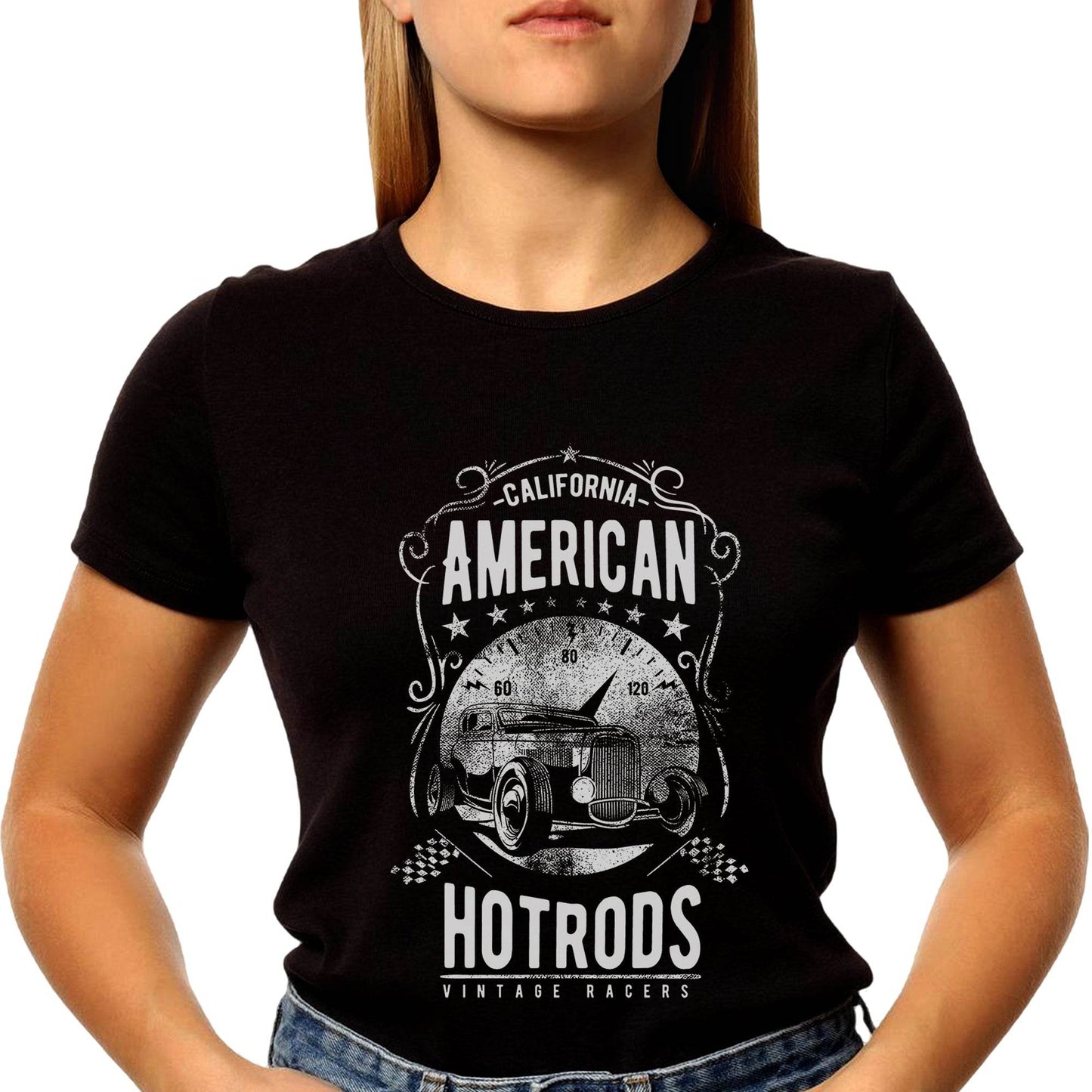 CALIFORNIA AMERICAN HOT RODS VINTAGE RACERS - Unisex Round Neck Regular Fit 100% Combed Cotton Half Sleeve T-Shirt - Mojilo Mart