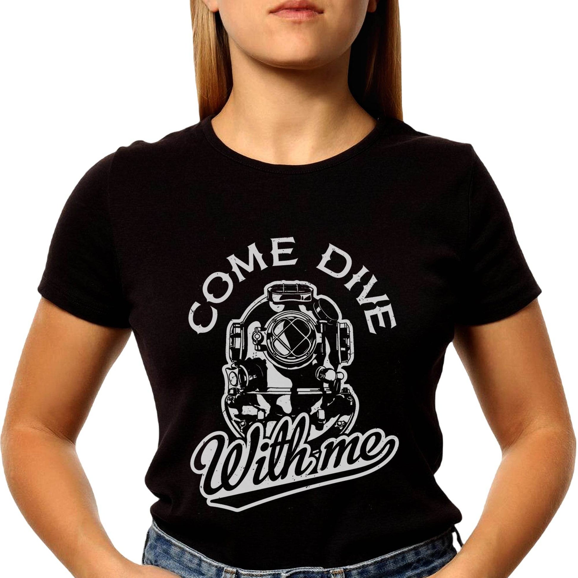 COME DIVE With me - Unisex Round Neck Regular Fit 100% Combed Cotton Half Sleeve T-Shirt - Mojilo Mart