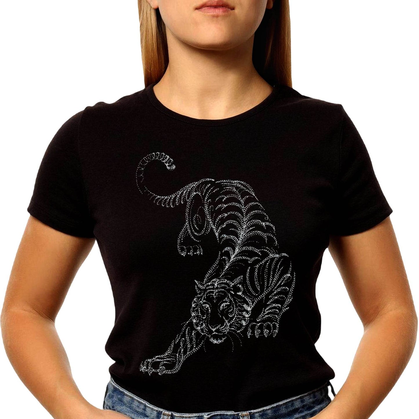 Calligraphic Prowling Tiger - Unisex Round Neck Regular Fit 100% Combed Cotton Half Sleeve T-Shirt - Mojilo Mart