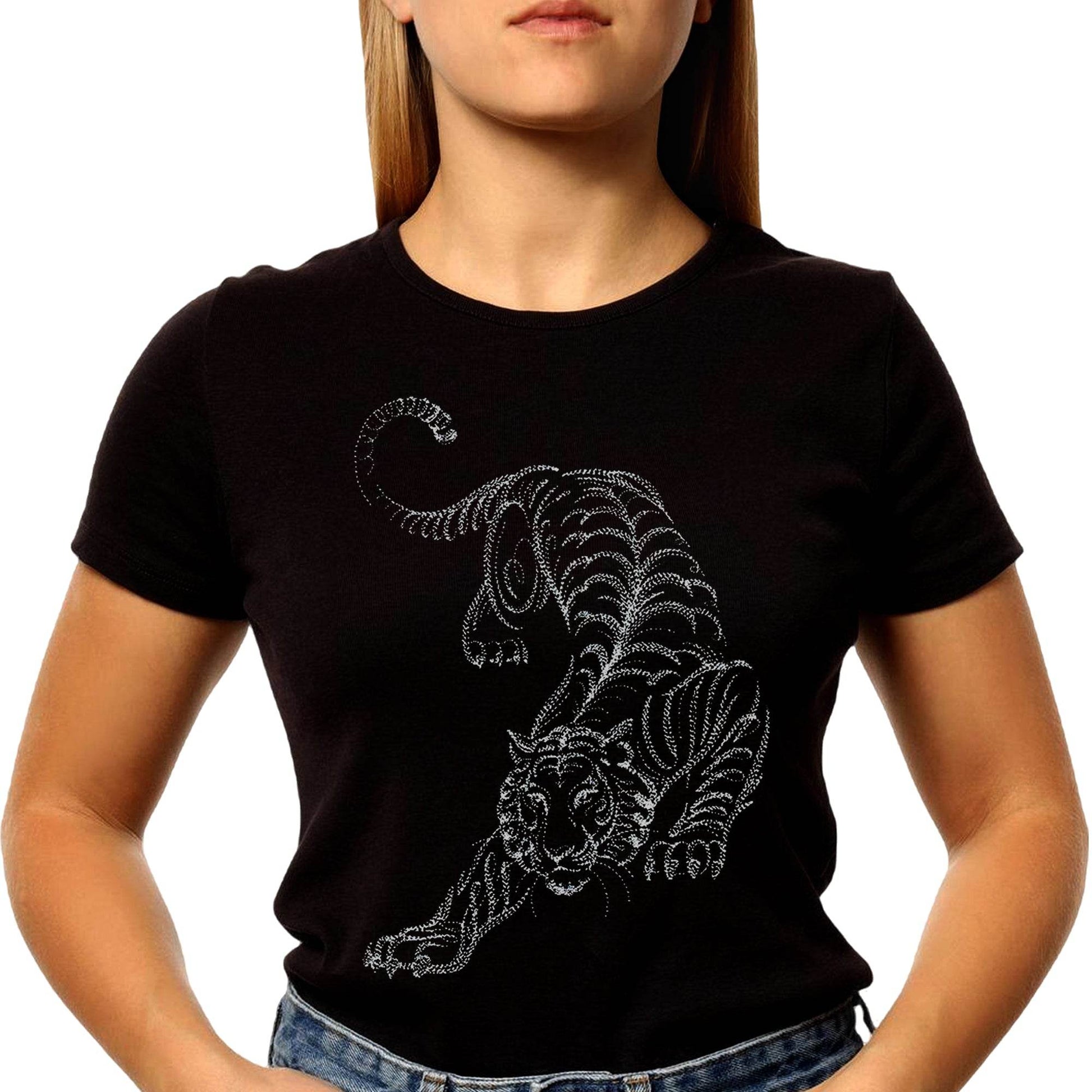 Calligraphic Prowling Tiger - Unisex Round Neck Regular Fit 100% Combed Cotton Half Sleeve T-Shirt - Mojilo Mart