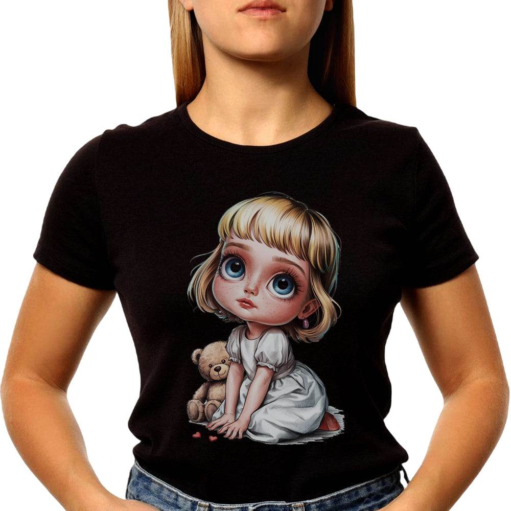 Cartoon Girl with Dog - Unisex Round Neck Regular Fit 100% Combed Cotton Half Sleeve T-Shirt - Mojilo Mart