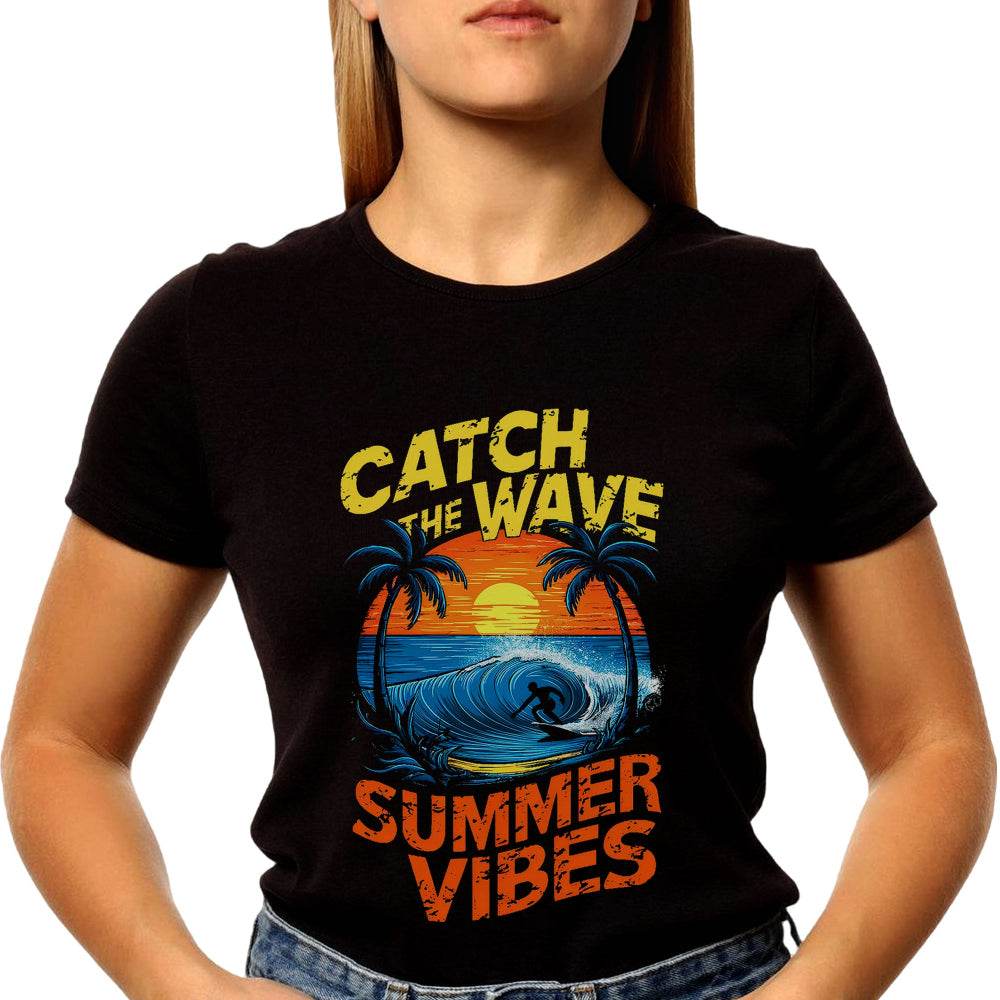 Catch the Wave Summer Vibes - Unisex Round Neck Regular Fit 100% Combed Cotton Half Sleeve T-Shirt - Mojilo Mart