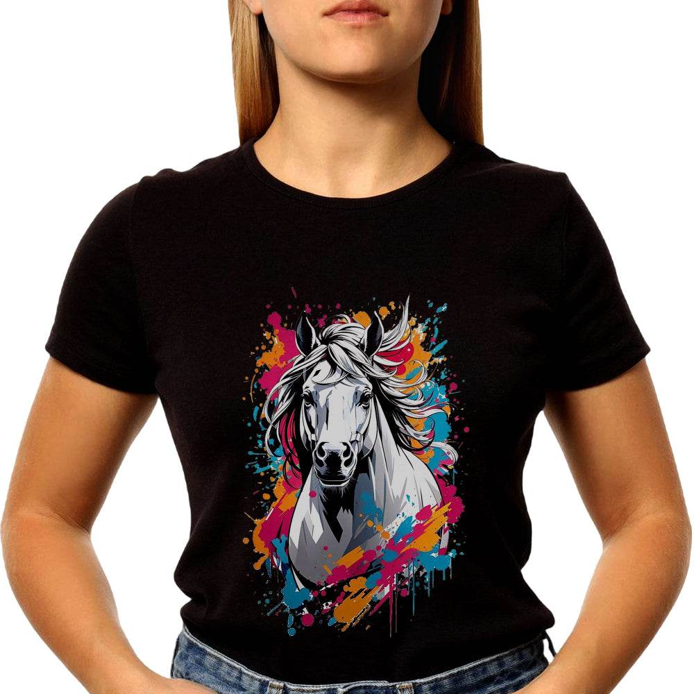 Charcoal Wooden White Horse Painting - Unisex Round Neck Regular Fit 100% Combed Cotton Half Sleeve T-Shirt - Mojilo Mart