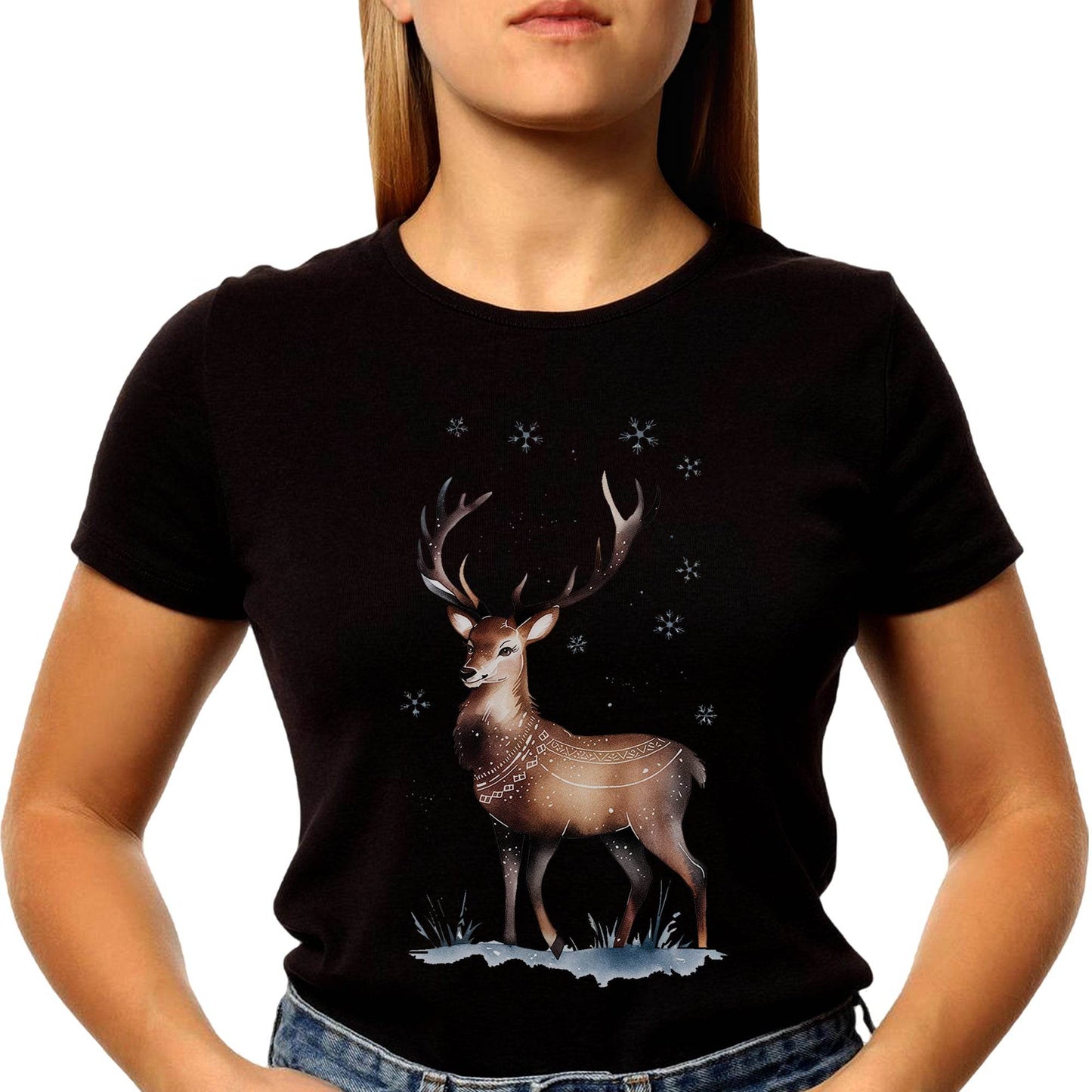 Cheerful Reindeer Graphic for Holiday - Unisex Round Neck Regular Fit 100% Combed Cotton Half Sleeve T-Shirt - Mojilo Mart