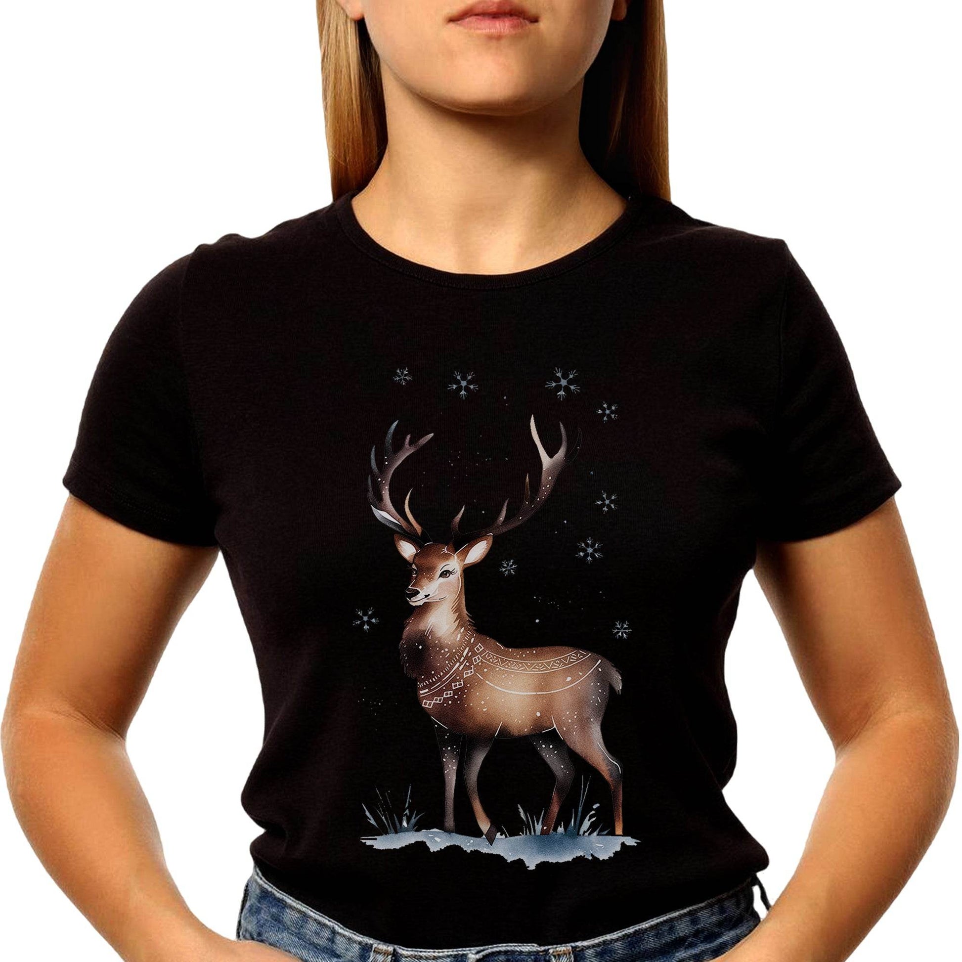 Cheerful Reindeer Graphic for Holiday - Unisex Round Neck Regular Fit 100% Combed Cotton Half Sleeve T-Shirt - Mojilo Mart