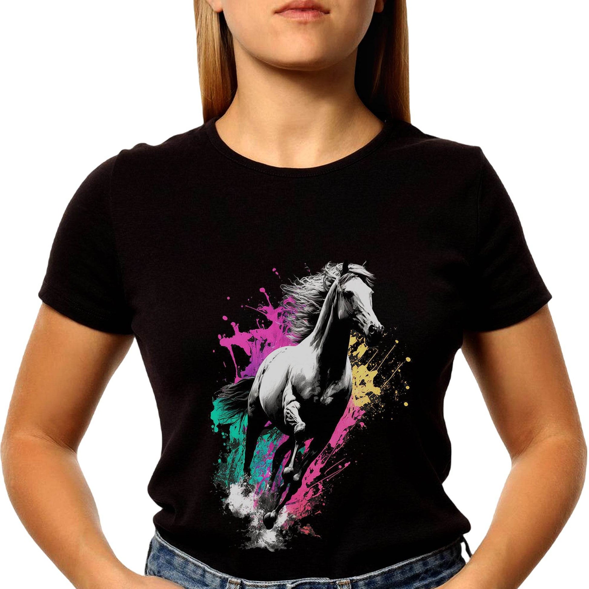 Color black and white horse - Unisex Round Neck Regular Fit 100% Combed Cotton Half Sleeve T-Shirt - Mojilo Mart