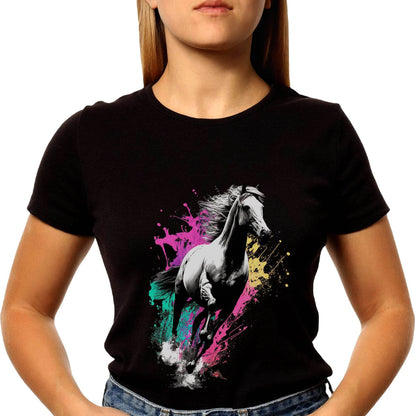 Color black and white horse - Unisex Round Neck Regular Fit 100% Combed Cotton Half Sleeve T-Shirt - Mojilo Mart