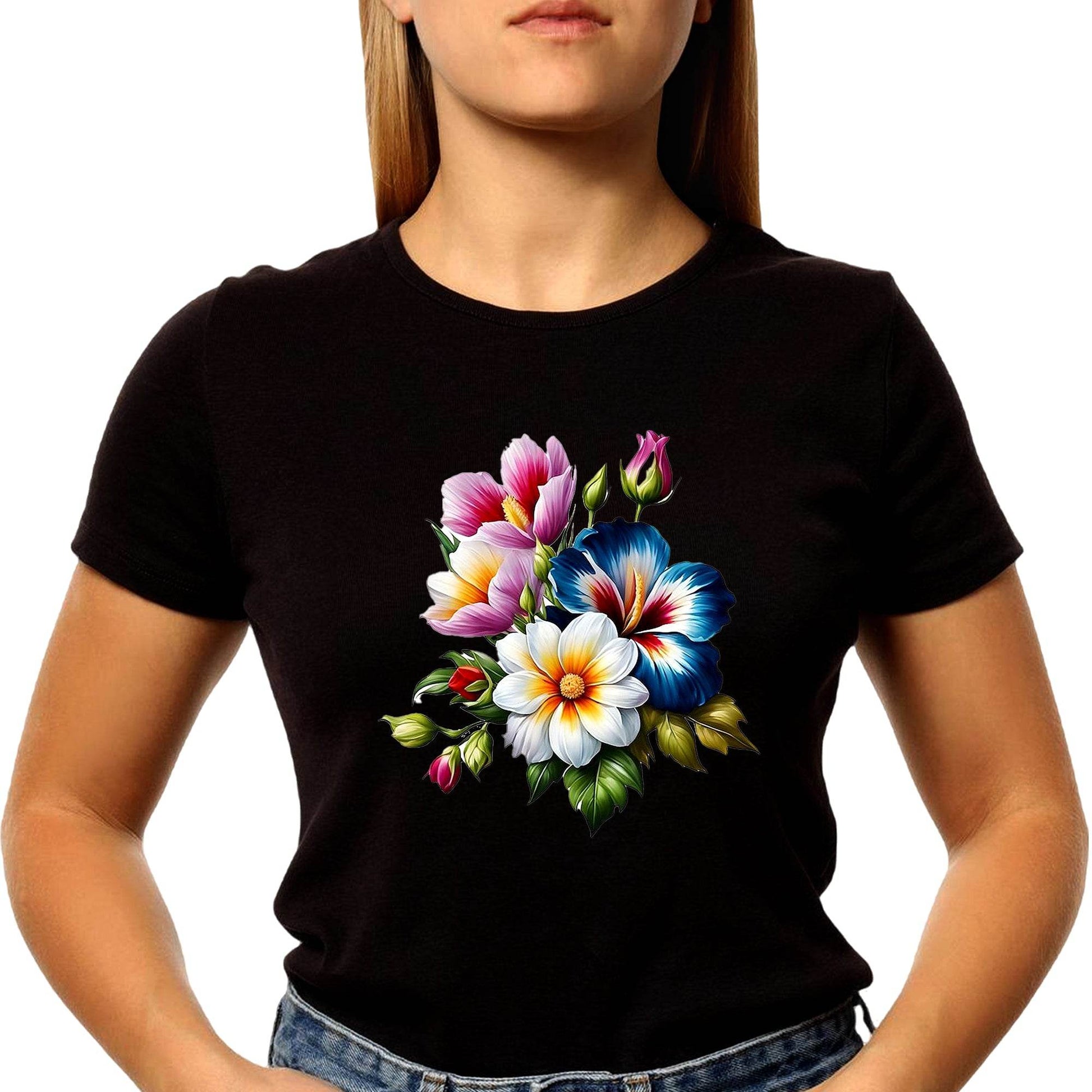 Colorful Flowers - Unisex Round Neck Regular Fit 100% Combed Cotton Half Sleeve T-Shirt - Mojilo Mart