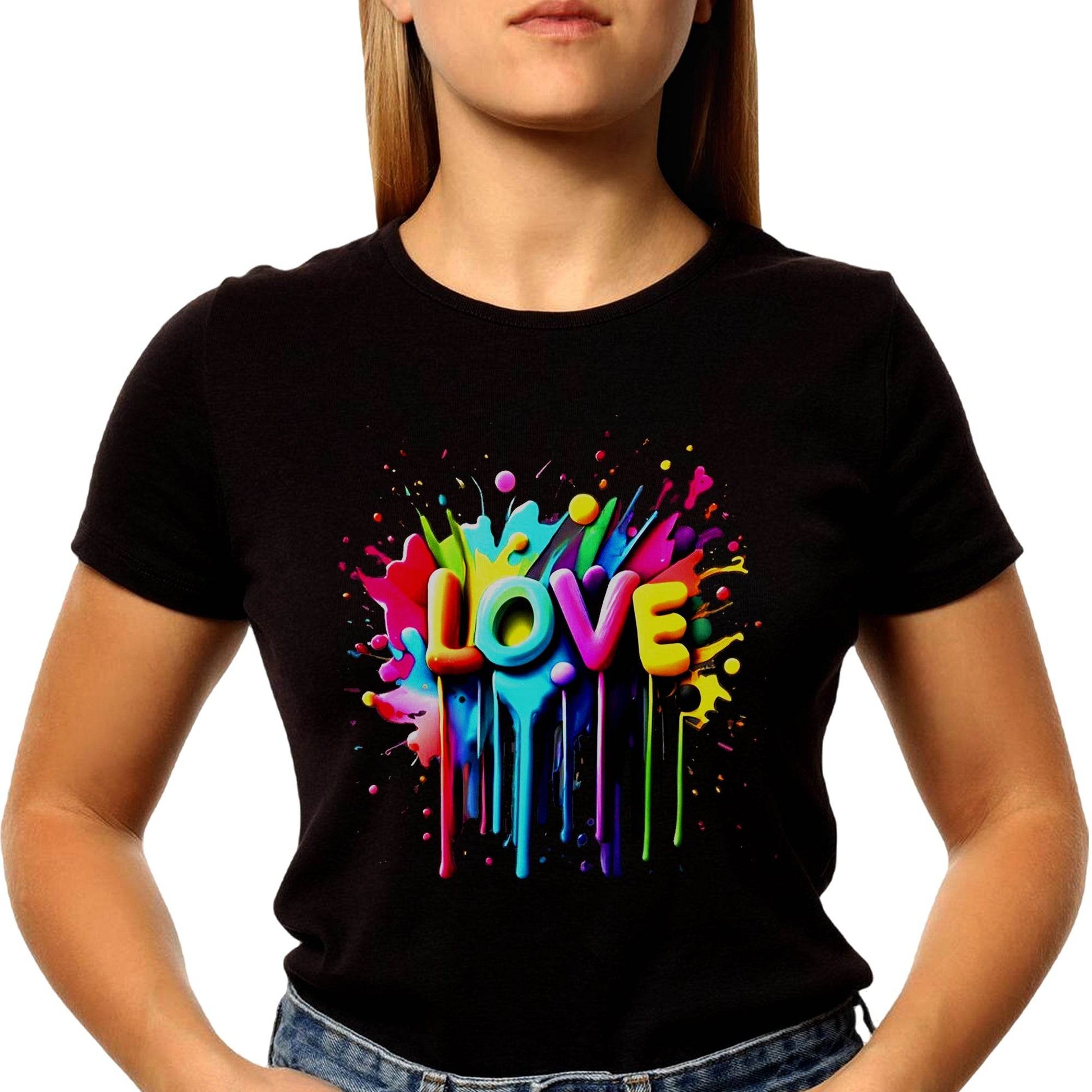 Colorful Love Word Art with Hearts - Unisex Round Neck Regular Fit 100% Combed Cotton Half Sleeve T-Shirt - Mojilo Mart